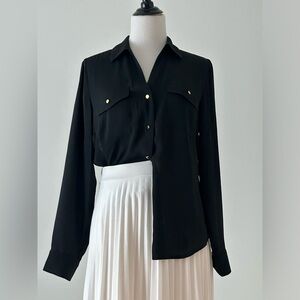 Inc M classic long sleeve button down polyester Black blouse